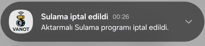 Sulama iptal edildi bildirimi