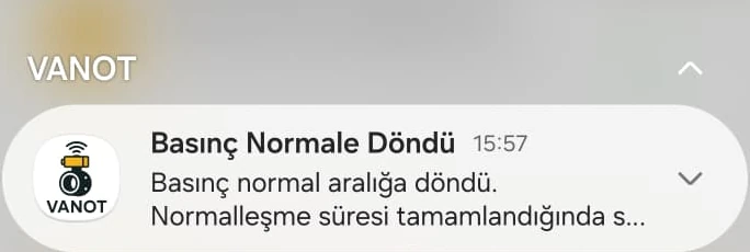 Basınç normale döndü bildirimi