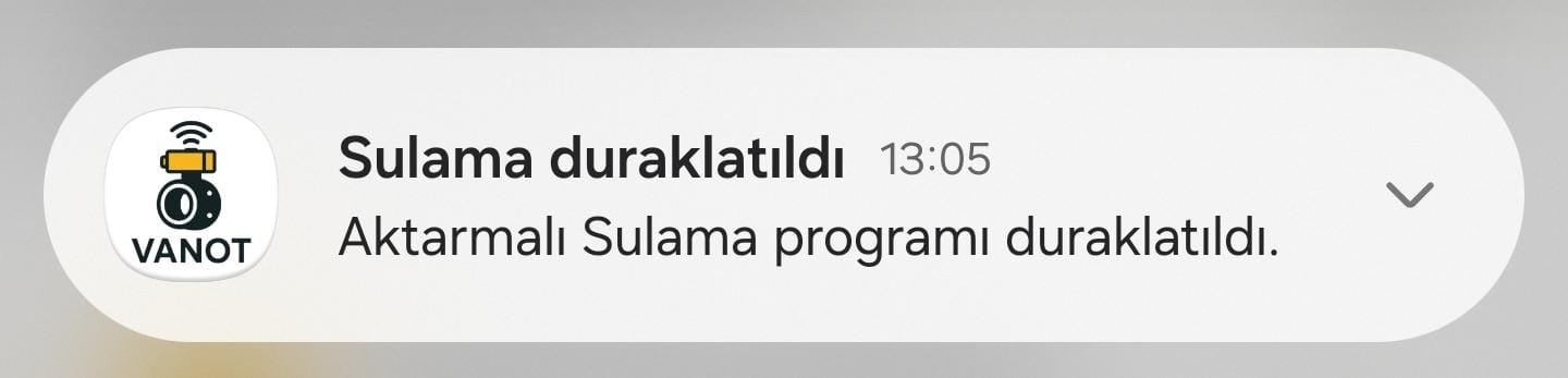 Sulama duraklatıldı bildirimi
